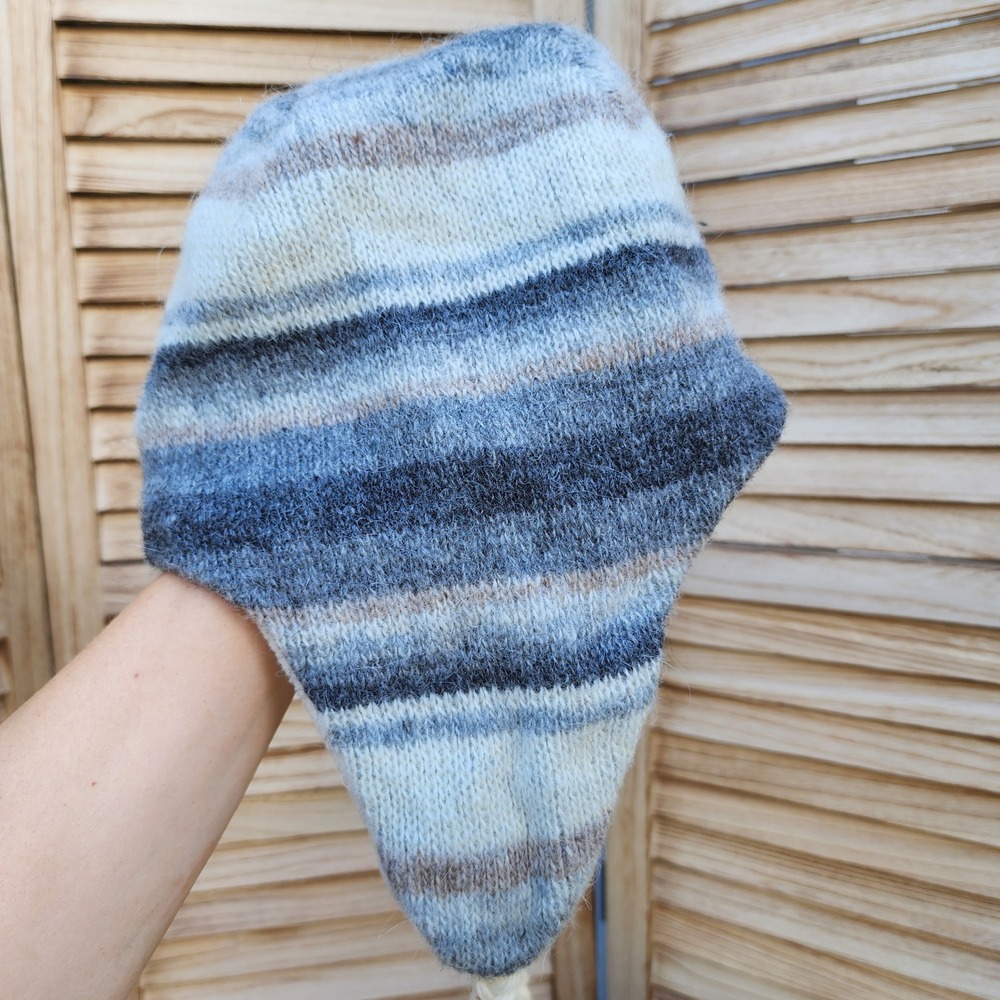 Icewear Blue Gray Cream 100% Icelandic Wool Trapper Hat Earflap Beanie Winter
